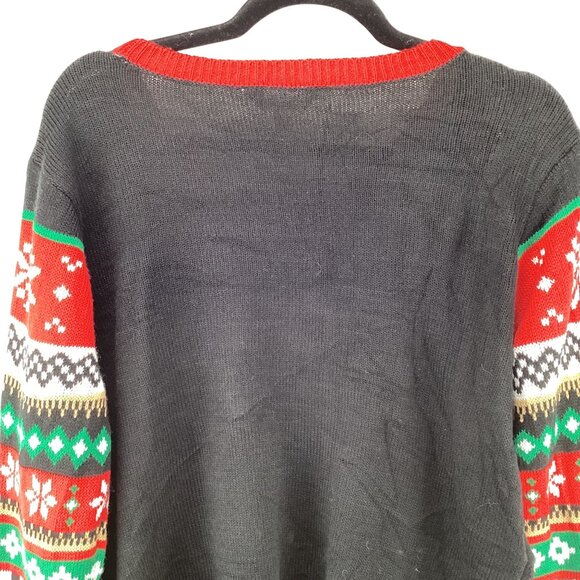 Santas Favorite Christmas Reindeer Sweater Size XXL Bells & Sequins Black Red - Picture 7 of 8